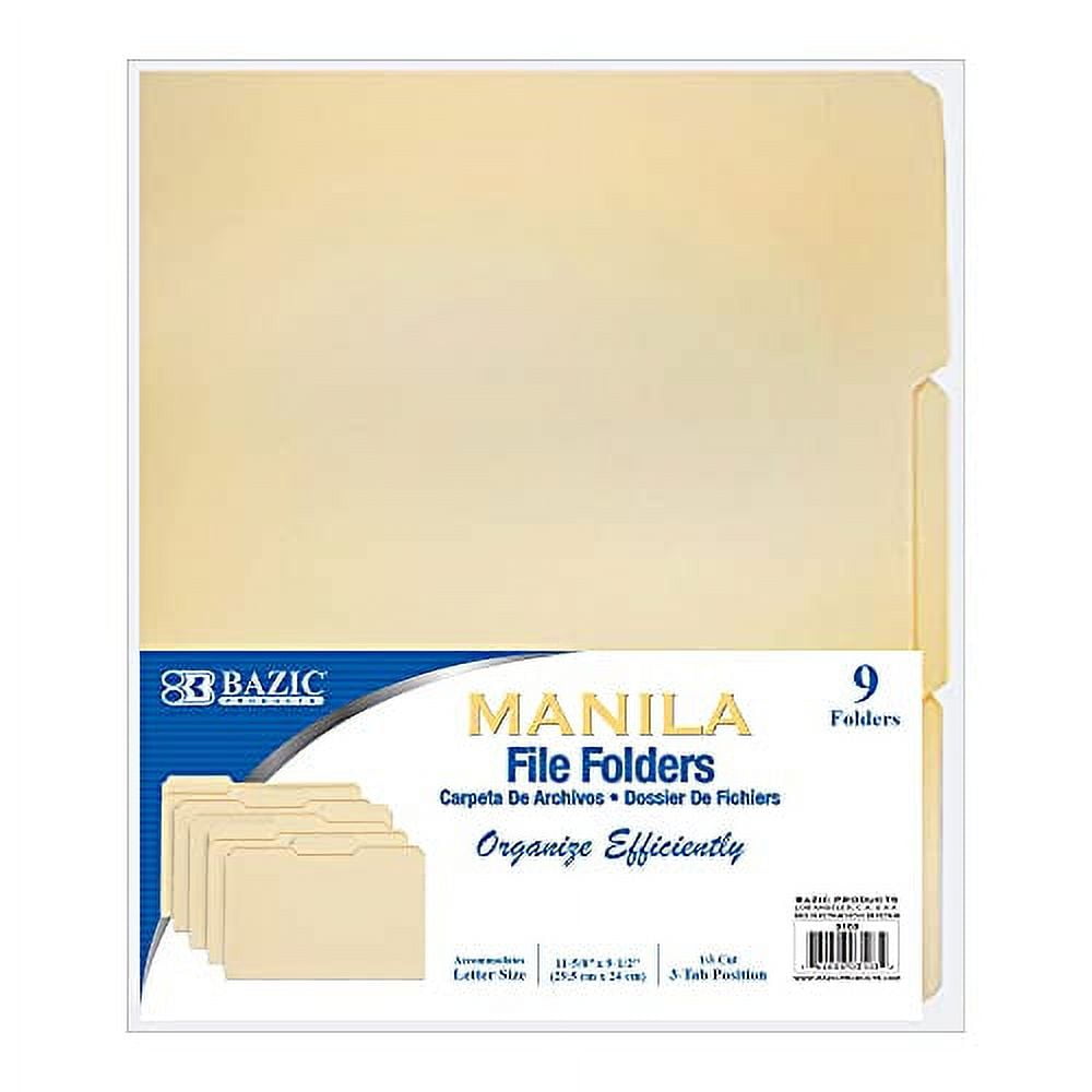 BAZIC Manila File Folder 1/3 Cut Letter Size, Left Right Center Tabs