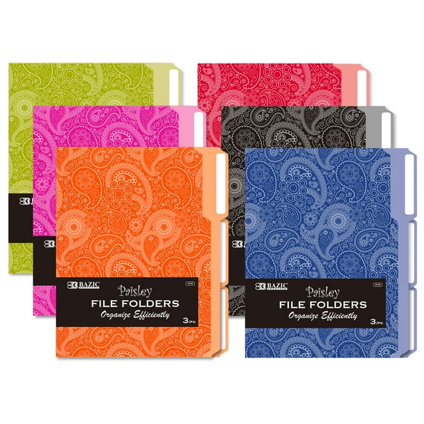 BAZIC Manila File Folder 1/3 Cut Letter Size, Paisley Assorted Color, 18 Count - Walmart Business Supplies bazic-manila-file-folder-1-3-cut-letter-size-paisley-assorted-color-18-count-walmart-business-supplies