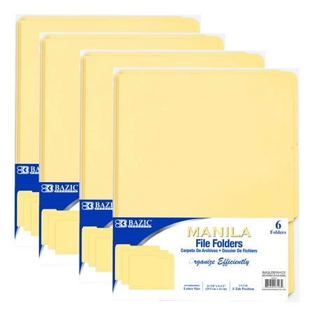 BAZIC Manila File Folder 1/3 Cut Letter Size, Total 24-Count