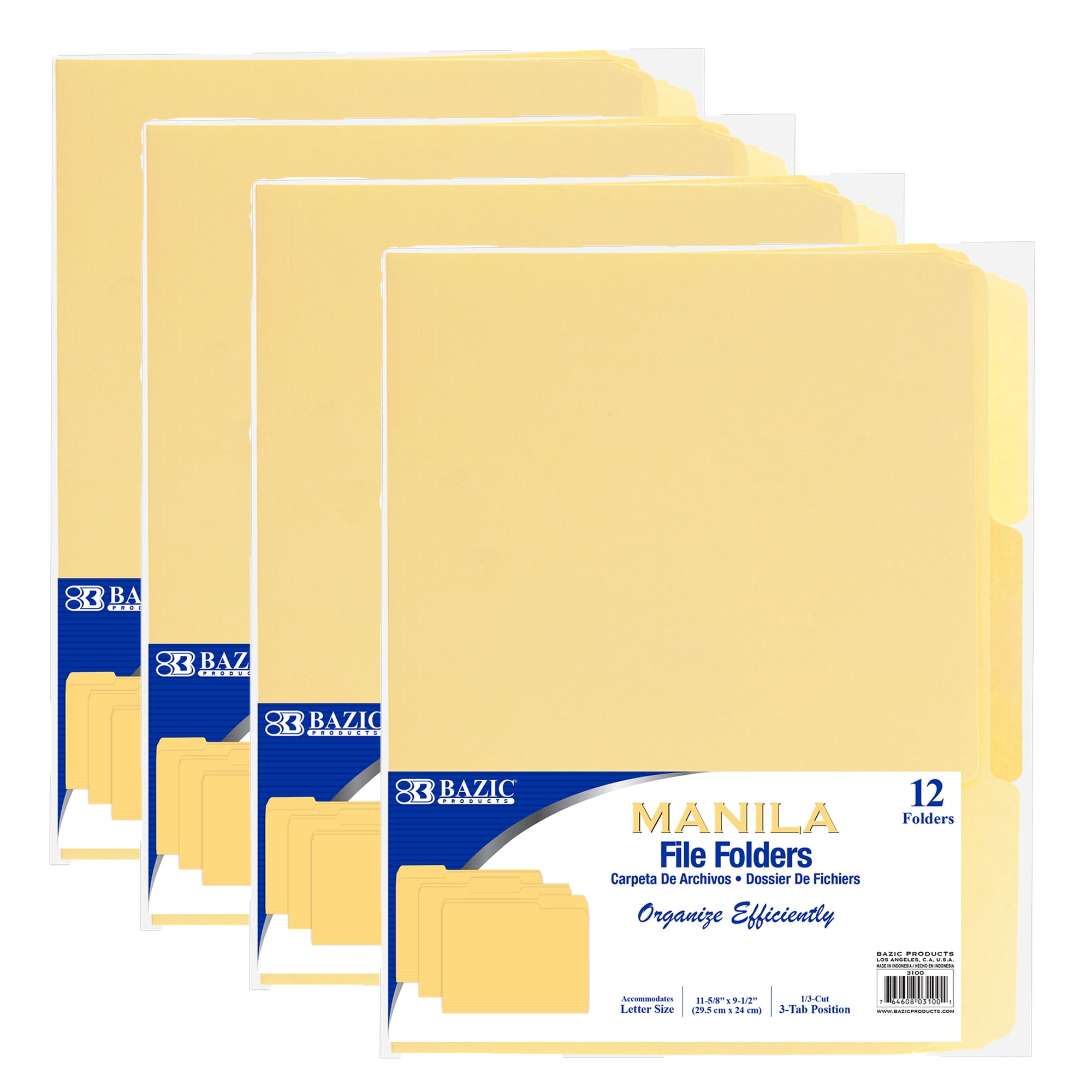 BAZIC Manila File Folder 1/3 Cut Letter Size, Total 48Count