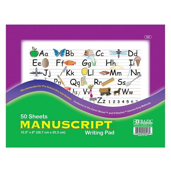 BAZIC Manuscript Writing Pad 50 Sheet 10.5"x8" Handwriting Workbook, 48-Pack