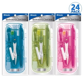 BAZIC Math Geometry Set 9 Pieces for Students, Storage Box, 24-Pack