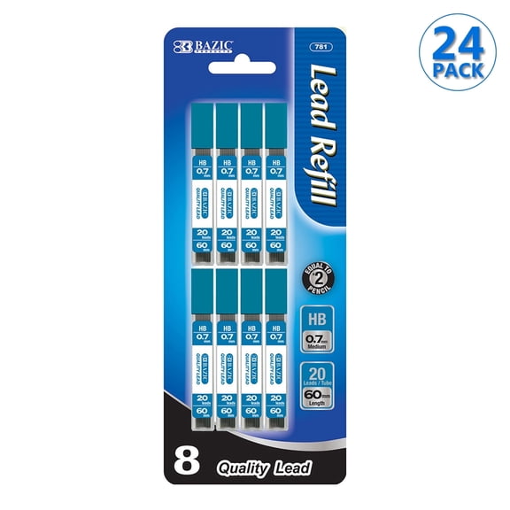 BAZIC 0.7mm HB Pencil Lead Refills, 8 Tubes x 20, 160 Pieces