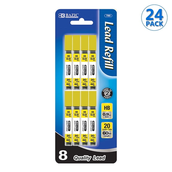 BAZIC Mechanical Pencil Lead Refills HB 0.9mm (160 Count/Pack), 24-Pack