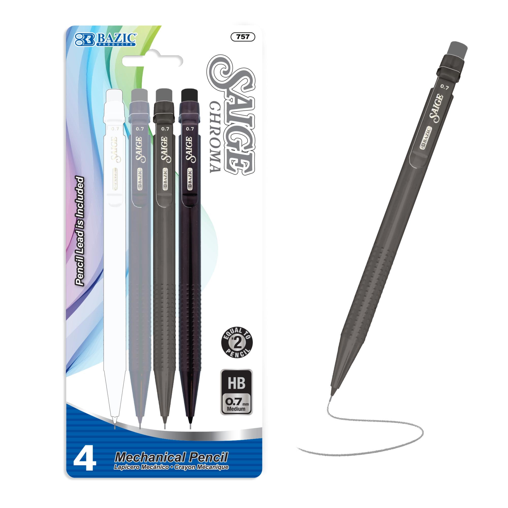 BAZIC Mechanical Pencil Saige Chroma 0.7mm, Smooth Writing Pencils (4/Pack), 24-Packs