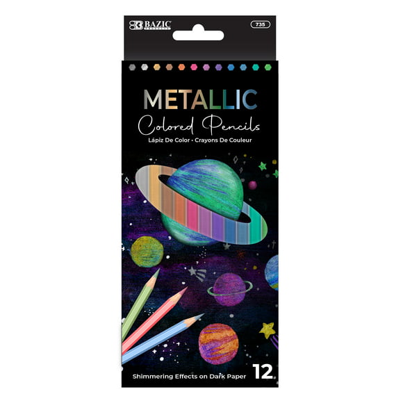 BAZIC Metallic Colored Pencils 12 Shimmering Shades Pre-Sharpened Pencil Set (12/Pack), 1-Pack