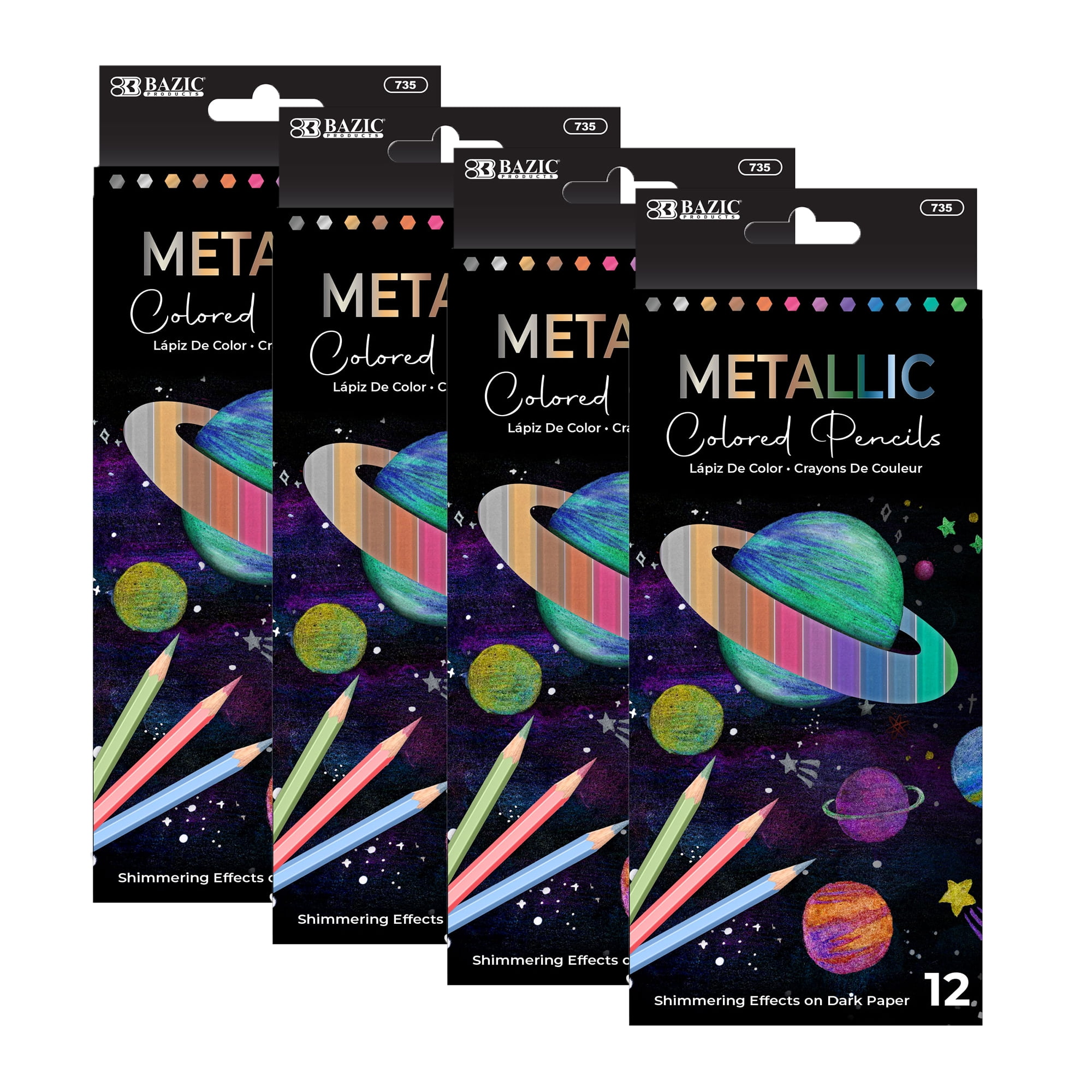 BAZIC Metallic Colored Pencils 12 Shimmering Shades PreSharpened