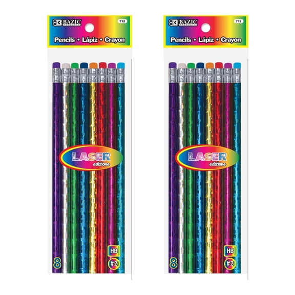 BAZIC Metallic Laser Foil Pencils w/Eraser, Latex Free Eraser, (8/Pack), 2-Packs