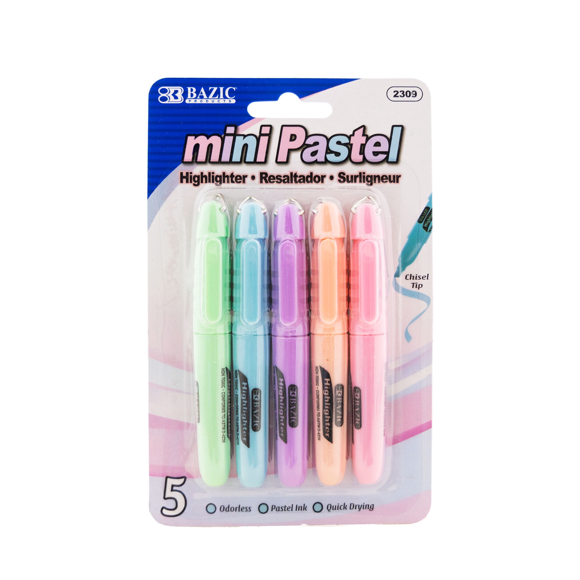 Bazic Mini Pastel Highlighter W / Cap Clip (5 / Pack)