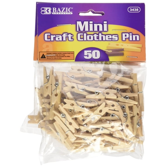 BAZIC Mini, Natural Clothespins, Wood, 50 Per Pack 3