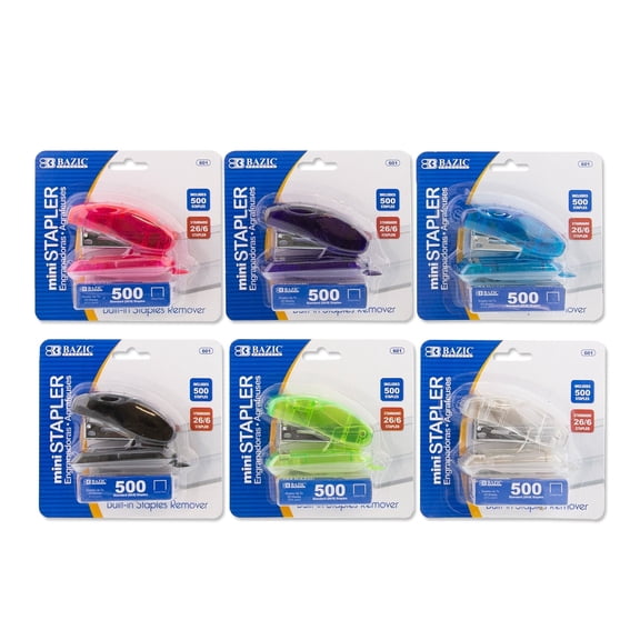 BAZIC Mini Stapler w/500 Staples, Standard (26/6) Built-in Staple Remover,24-Pack