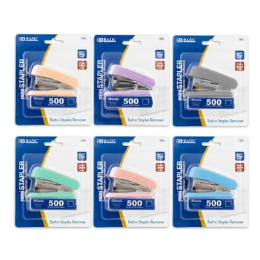 BAZIC Mini Stapler w/ 500 Staples, Standard (26/6) Pastel Color, Built-in Staple Remover, 4-Pack