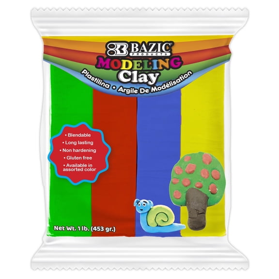 BAZIC Modeling Clay 4 Primary Color 1LB, Non Toxic, Bulk for Classroom, 1-Pack