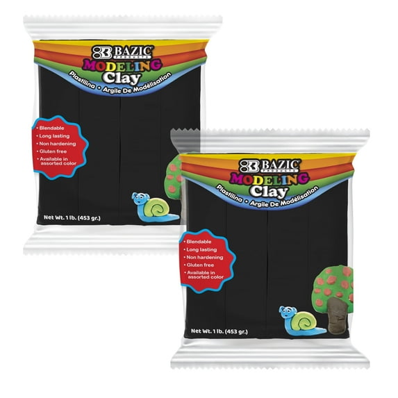 BAZIC Modeling Clay Black Color 1 LB, Non Toxic Dough for Crafting, 2-Packs