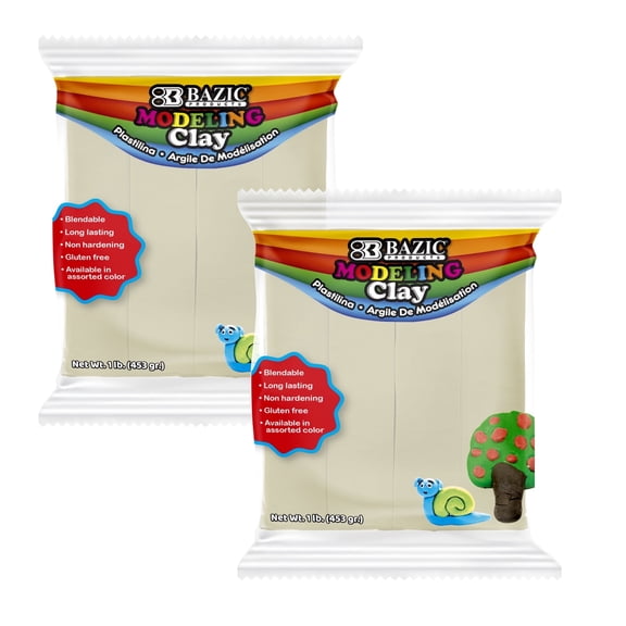 BAZIC Modeling Clay Cream Color 1LB, Non Toxic, Bulk for Classroom, 2-Packs