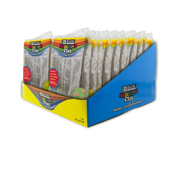 BAZIC Modeling Clay Gray Color 1LB, Non Toxic, Bulk for Classroom, 24-Pack