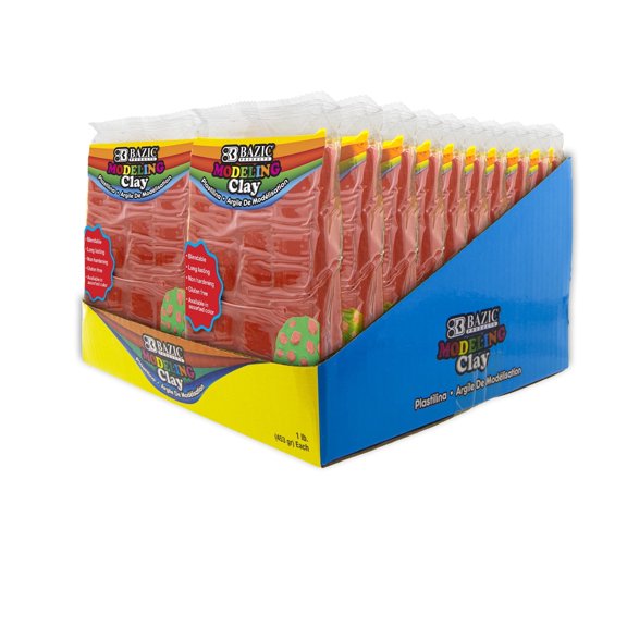 BAZIC Modeling Clay Red Color 1LB, Non Toxic, Bulk for Classroom, 24-Pack