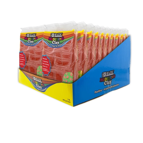 BAZIC Modeling Clay Red Color 1LB, Non Toxic, Bulk for Classroom, 24-Pack