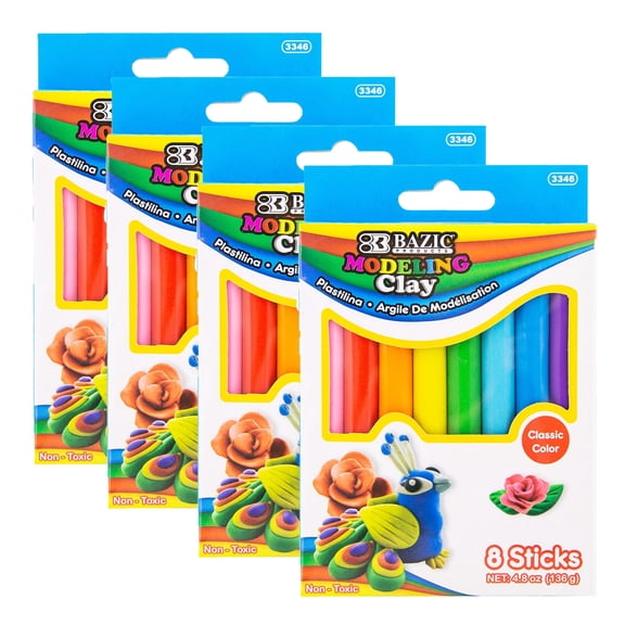 BAZIC Modeling Clay Sticks 4.8 Oz, 8 Primary Colors, Non-Toxic, 4-Pack