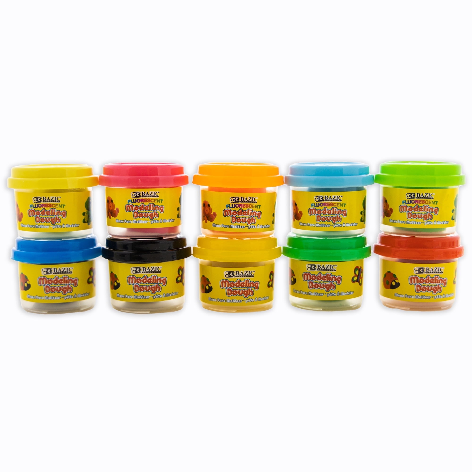 BAZIC Modeling Dough 1 Oz, 5 Primary Colors & 5 Fluorescent Colors Variety Set, Non Toxic with Mold Caps