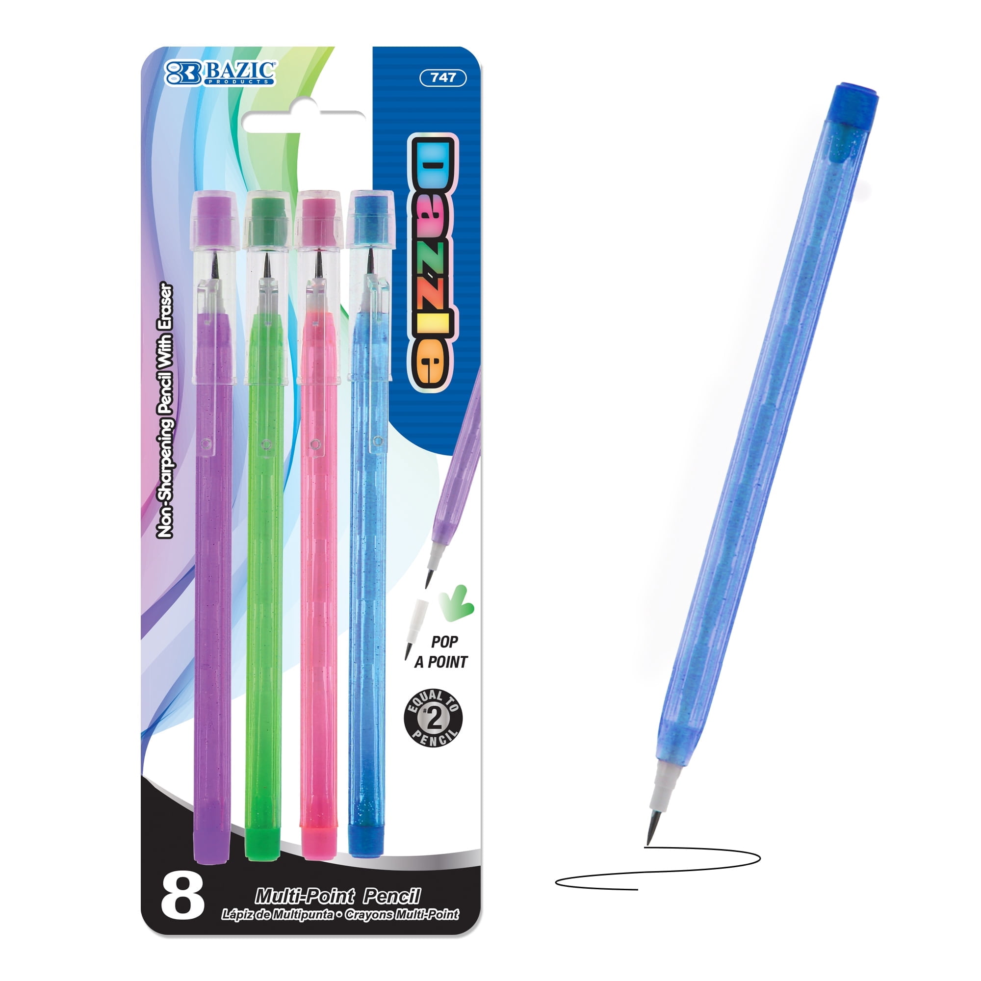 BAZIC Multi Point Pencil Dazzle w/ Latex Free Eraser, (8/Pack), 24-Pack