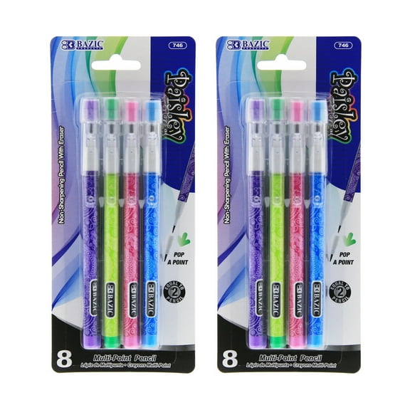 BAZIC Multi Point Pencil Paisley w/ Latex Free Eraser, (8/Pack), 2-Packs