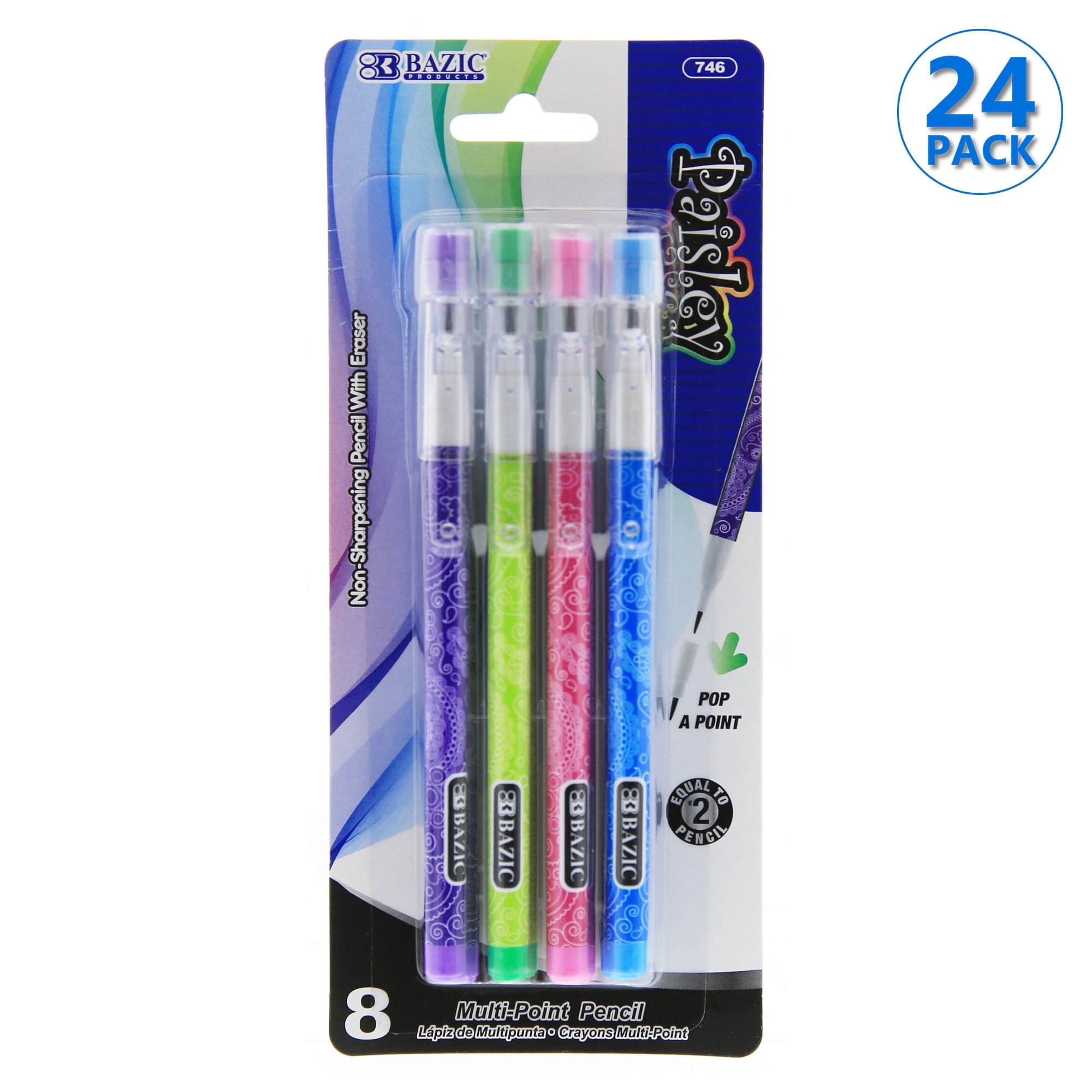 BAZIC Multi Point Pencil Paisley w/ Latex Free Eraser, (8/Pack), 24-Pack