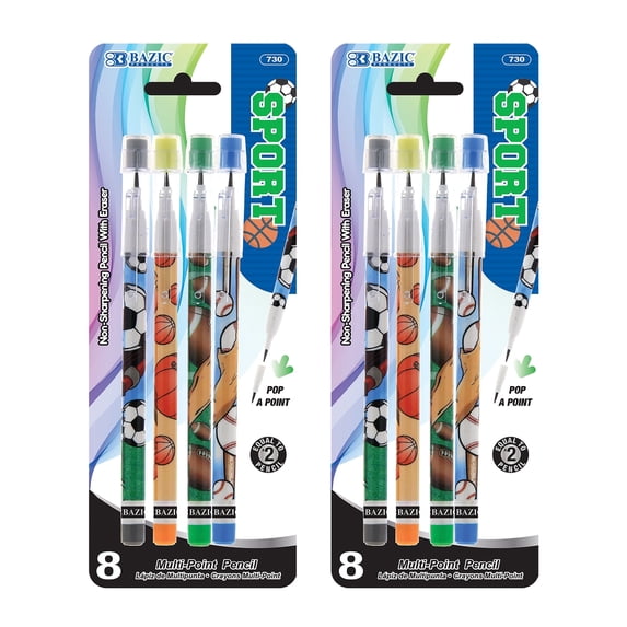 BAZIC Multi-Point Pencil with Replaceable Lead and Eraser, 16-Pack ...
