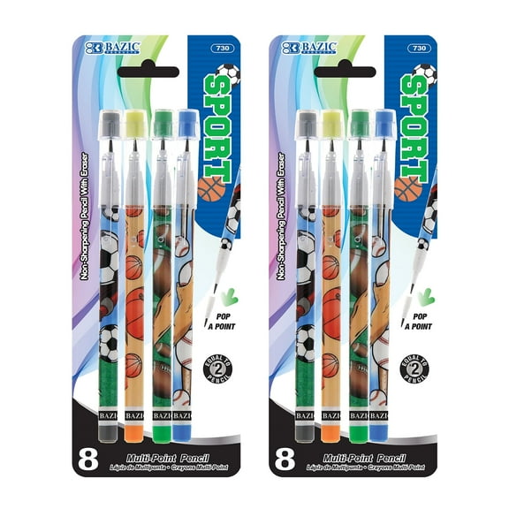 BAZIC Multi Point Pencil Sport w/ Latex Free Eraser, (8/Pack), 2-Packs