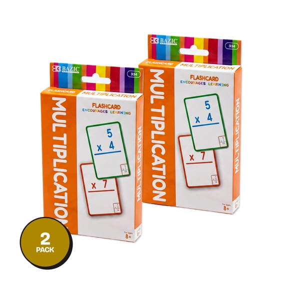 BAZIC Multiplication Flash Cards, Numbers Elementary Math Flashcards Game (36/Pack), 2-Packs
