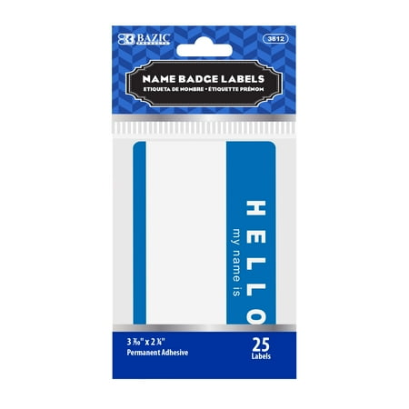 BAZIC Name Badge Label 3 7/10"X2 1/4" "HELLO my name is" Name Sticker, 25-Count