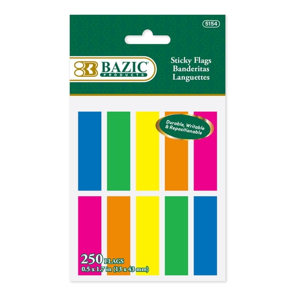 BAZIC Neon Page Markers 1x1.7 Neon Index Tabs, (150 Flags/Pack), 24-Pack