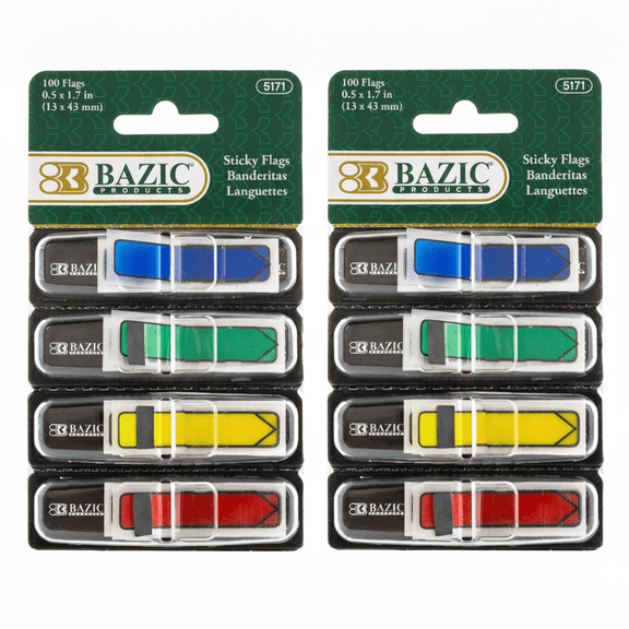 BAZIC Neon Page Markers Dispensers 0.5x1.7 Arrow Flag Tabs, (100 Flags/Pack), 2-Packs
