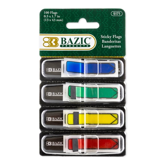 BAZIC Neon Page Markers Dispensers 0.5x1.7 Arrow Flag Tabs, (100 Flags/Pack), 24-Pack