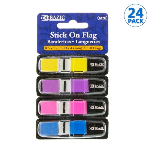 BAZIC Neon Page Markers Dispensers 0.5x1.7 Flag Index Tabs, (120 Flags/Pack), 24-Pack