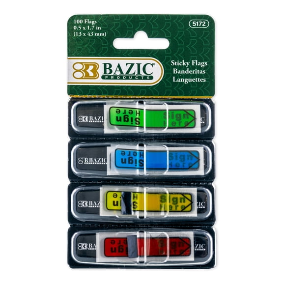 BAZIC Neon Page Markers Dispensers 0.5x1.7 Sign Here Tabs, (100 Flags/Pack), 24-Pack