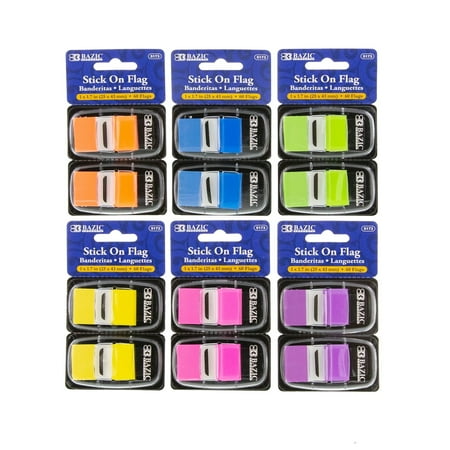 BAZIC Neon Page Markers Dispensers 1x1.7 Flag Tabs, (60 Flags/Pack), 6-Pack