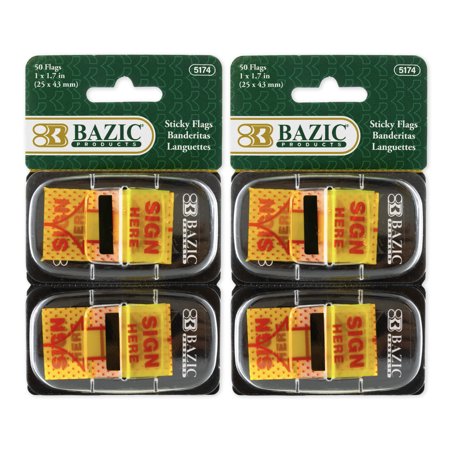 BAZIC Neon Page Markers Dispensers 1x1.7 Sign Here PET Arrow Flag (50 Flags/Pack), 2-Packs