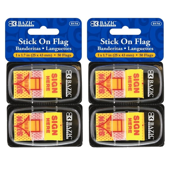 BAZIC Neon Page Markers Dispensers 1x1.7 Sign Here PET Arrow Flag (50 Flags/Pack), 2-Packs