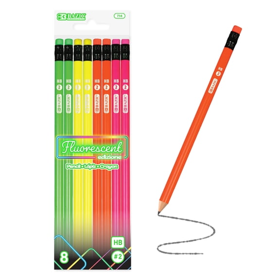 BAZIC Neon Pencils, Latex Free Eraser, Unsharpened Pencils (8/Pack), 1-Pack