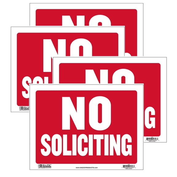 BAZIC No Soliciting Sign 9"X12", Plastic Signs Large Visibility, 4-Pack