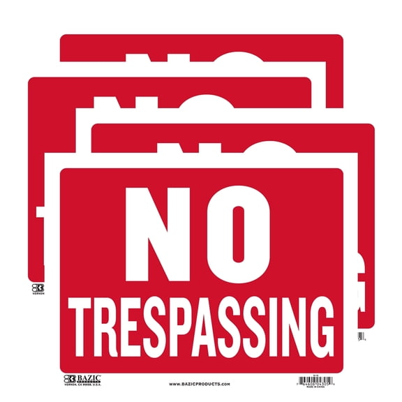 BAZIC No Trespassing Sign 9"X12", Private Property Restricted Area Authorized Signage, 4-Pack