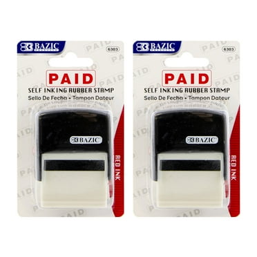 BAZIC Paid Self Inking Rubber Stamp, Red Ink Stamp Impression 1.41"x0.47", 2-Pack