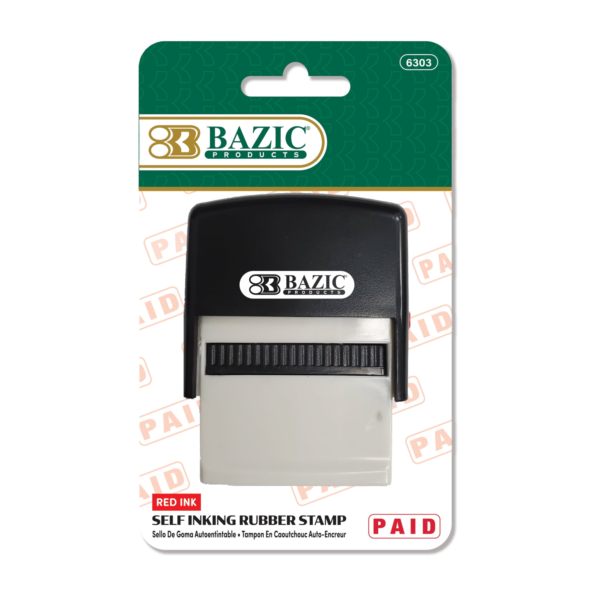 BAZIC Products Paid Self-Inking Stamp with Red Ink for Office, Business, and Documents, Easy Refillable Pad, Crisp & Clear Impressions, 24-Packs