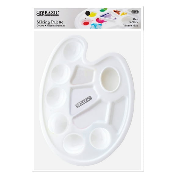 BAZIC Paint Palette 10 Mixing Oval Tray w/ Thumb Hole, 2-Pack