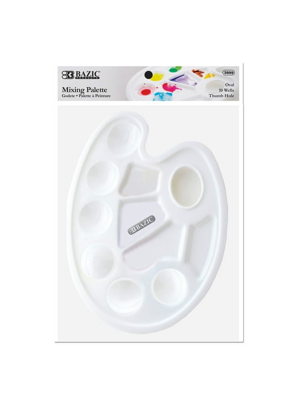BAZIC Paint Palette 10 Mixing Oval Tray w/ Thumb Hole, 2-Pack