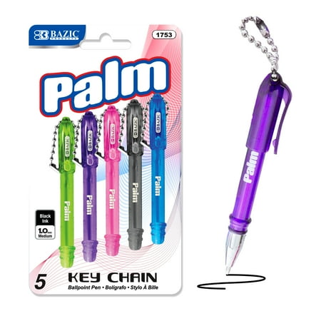 BAZIC Palm Mini Ballpoint Pen w/Key Ring, Black Ink 1.0mm (5/Pack), 1-Pack
