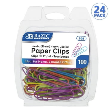 BAZIC Paper Clips 50mm Jumbo Large Size, Color Paper Clip Paperclips (100/Pack), 24-Packs
