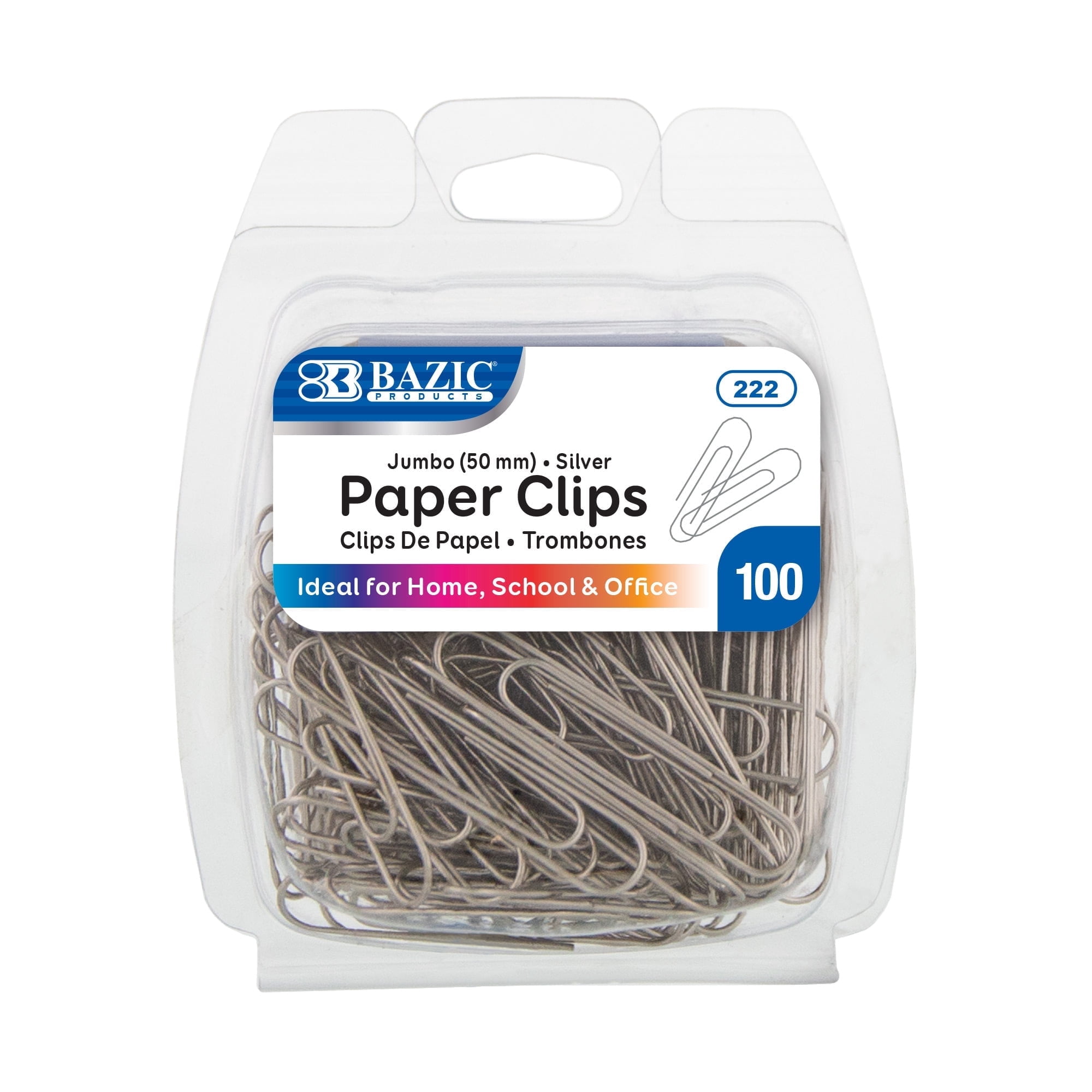BAZIC Paper Clips Jumbo 50mm, Silver Color Paper Clip (100/Pack), 24-Packs