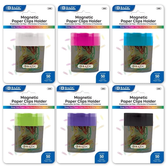 BAZIC Paper Clips & Magnet Holder, Small Clip 28 mm (50/Pack), 6-Packs